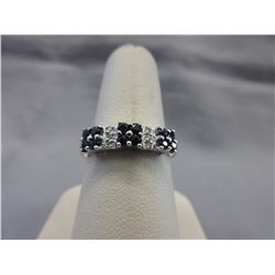 Deep Blue Sapphire Cluster Ring with 6 Diamonds