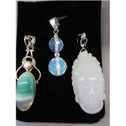 3 Sterling Silver gemstone pendants