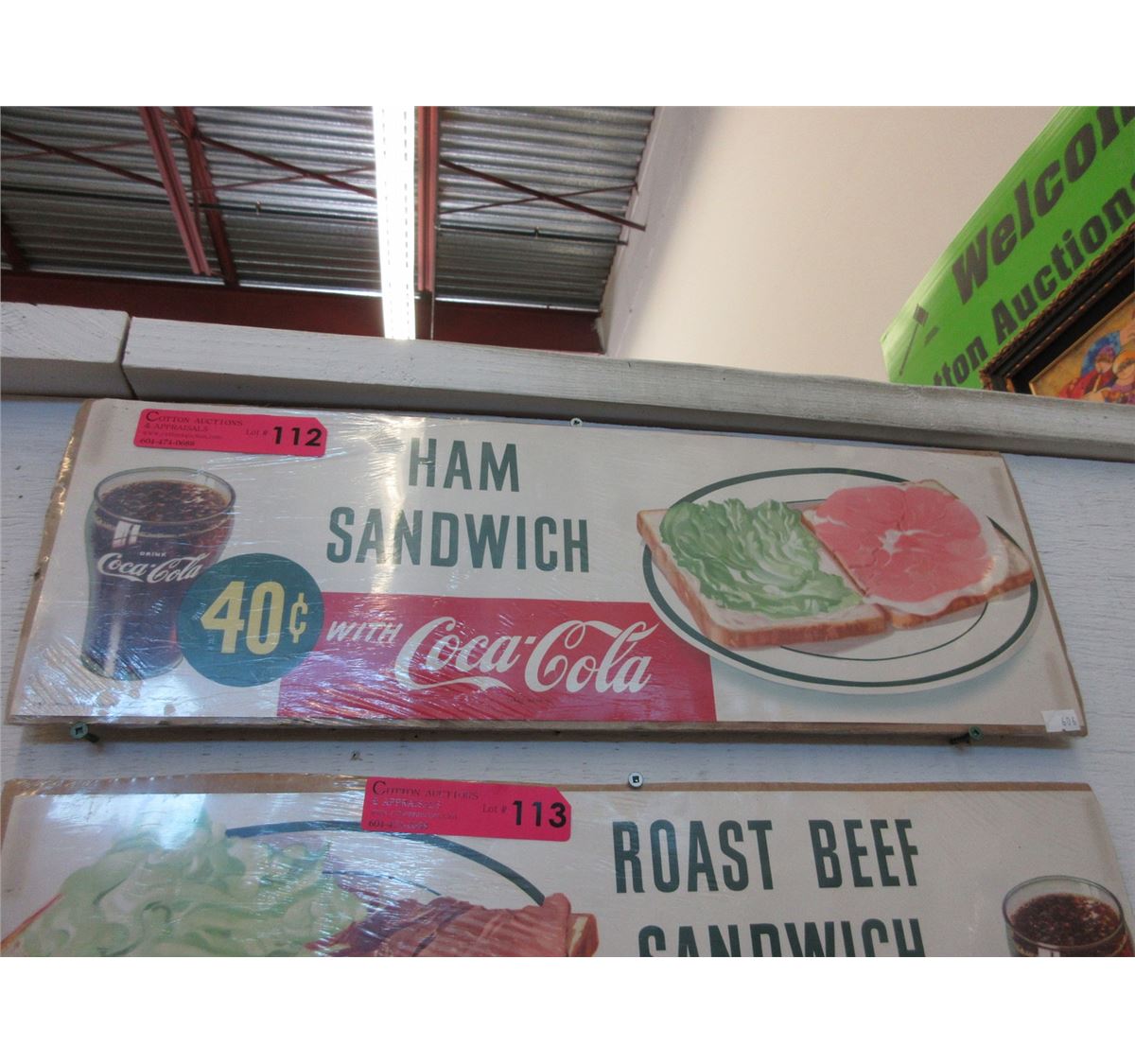 Vintage Coca Cola Ham sandwich paper sign