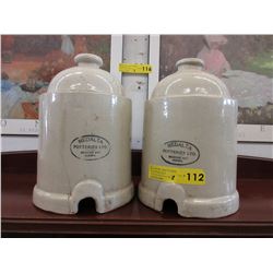 2 Vintage "Medalta Pottery" chicken feeders