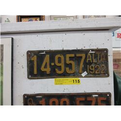 1922 Alberta license plate