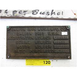 "Galion Ironwork" cast metal plaque