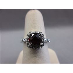 Halo Design Garnet & Diamond Ring