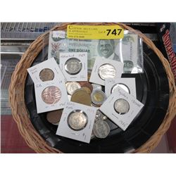 Box of coins, tokens & currency
