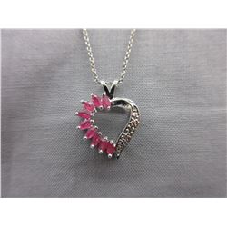 Sterling Silver & 1.80 CT Red Ruby Heart Necklace