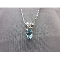 1.60 CT Oval Blue Topaz & Diamond "XO" Necklace