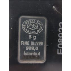 .999 Fine Silver Turkish Mint bar - 5 Grams