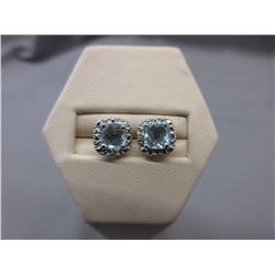 New Sterling Silver Blue Topaz & Diamond earrings