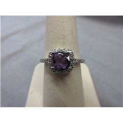 Cushion cut Purple Amethyst & Diamond ring