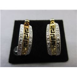 New Greek Key Design Diamond Hoop Earrings