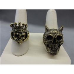 2 Solid Bronze Biker Skull rings