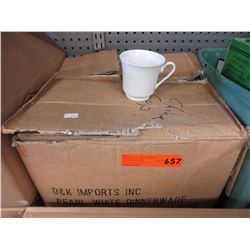 Case of white china tea cups