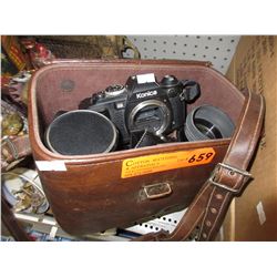 Used Konica film camera with lenses & bag