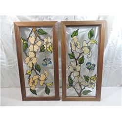 PAIR FAUX STAINED GLASS WINDOW PANES