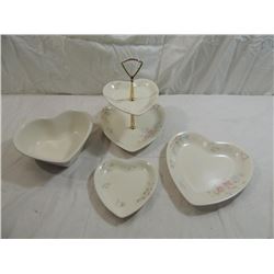 LOT 4 PFALTZGRAFF TEA ROSE HEART SERVING PLATES