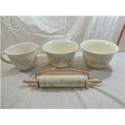 LOT 4 PFALTZGRAFF TEA ROSE MIXING BOWLS & ROLLINGN