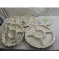 LOT 5 PFALTZGRAFF TEA ROSE PARTY CHIP VEGGIE TRAYS