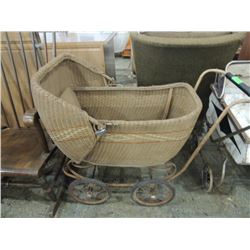 VINTAGE ANTIQUE WICKER BABY CARRIAGE