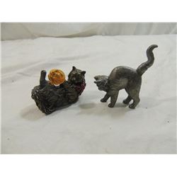 LOT 2 HEAVY PEWTER CAT FIGRUINES