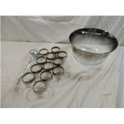 VINTAGE MID CENTURY SILVER OMBRE PUNCH BOWL & GLAS