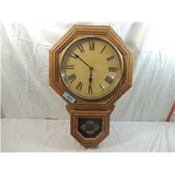 ANTIQUE  OAK WATERBURY WALL CLOCK