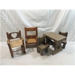 LOT 5 THICK WOODEN DOLL FURNITURE