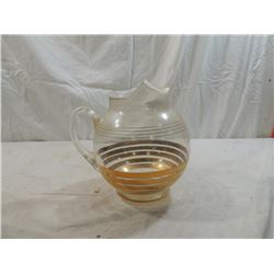 VINTAGE GLASS PITCHER GOLD TRIM