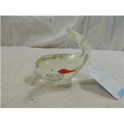 GLASS BLOWN WHALE PAPERWEIGHT WITH LITTLE FISH INS