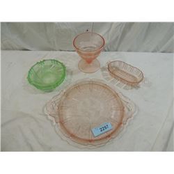 LOT 4 VINTAGE DEPRESSION GLASS ITEMS