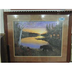 ERVIN MOLNAR BEARS & CABIN PRINT FRAMED