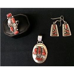 Coral and Sterling Navajo Jewelry Lot