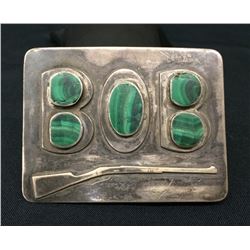 Sterling and Malachite Vintage Belt Buckle