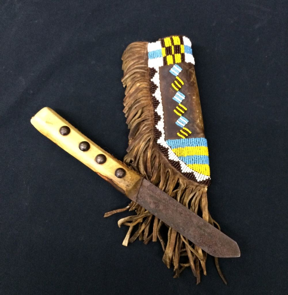 Vintage Beaded Knife Sheath With Handmade Knife