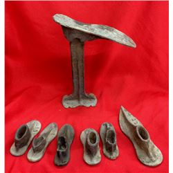 Group of Cobblers Iron Shoe Forms With Stand