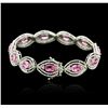 Image 2 : 14KT White Gold 9.87ctw Pink Sapphire and Diamond Bracelet