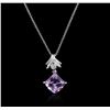 Image 2 : 18KT White Gold 2.17ct Amethyst and Diamond Pendant With Chain