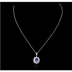 14KT White Gold 3.14ct Tanzanite and Diamond Pendant With Chain