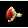 Image 2 : 14KT Yellow Gold 9.00ct Coral and Diamond Ring
