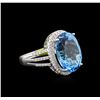 Image 2 : 12.78ct Blue Topaz and Diamond Ring - 14KT White Gold
