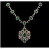 Image 2 : 14KT White Gold 6.04ctw Emerald and Diamond Necklace