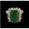 Image 1 : 3.37ct Emerald and Diamond Ring - 14KT Yellow Gold