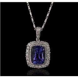 18KT White Gold 3.59ct Tanzanite and Diamond Pendant With Chain