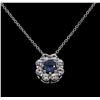 Image 2 : 1.20ctw Blue and White Sapphire Pendant With Chain - 14KT White Gold