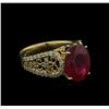 Image 2 : 4.35ct Ruby and Diamond Ring - 14KT Yellow Gold