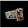 Image 2 : 7.22ct Orange Zircon and Brown Diamond Ring - 14KT Two-Tone Gold