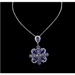 14KT White Gold 18.01ctw Tanzanite and Diamond Pendant With Chain