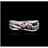 Image 1 : 14KT White Gold 0.05ctw Pink Topaz and Diamond Ring