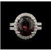 Image 1 : 9.75ct Red Zircon and Diamond Ring - 14KT White Gold