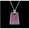 Image 2 : 3.20ctw Pink Sapphire and Diamond Pendant With Chain - 18KT White Gold