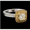 Image 2 : 18KT Two-Tone Gold 1.43ctw Fancy Light Yellow Diamond Ring